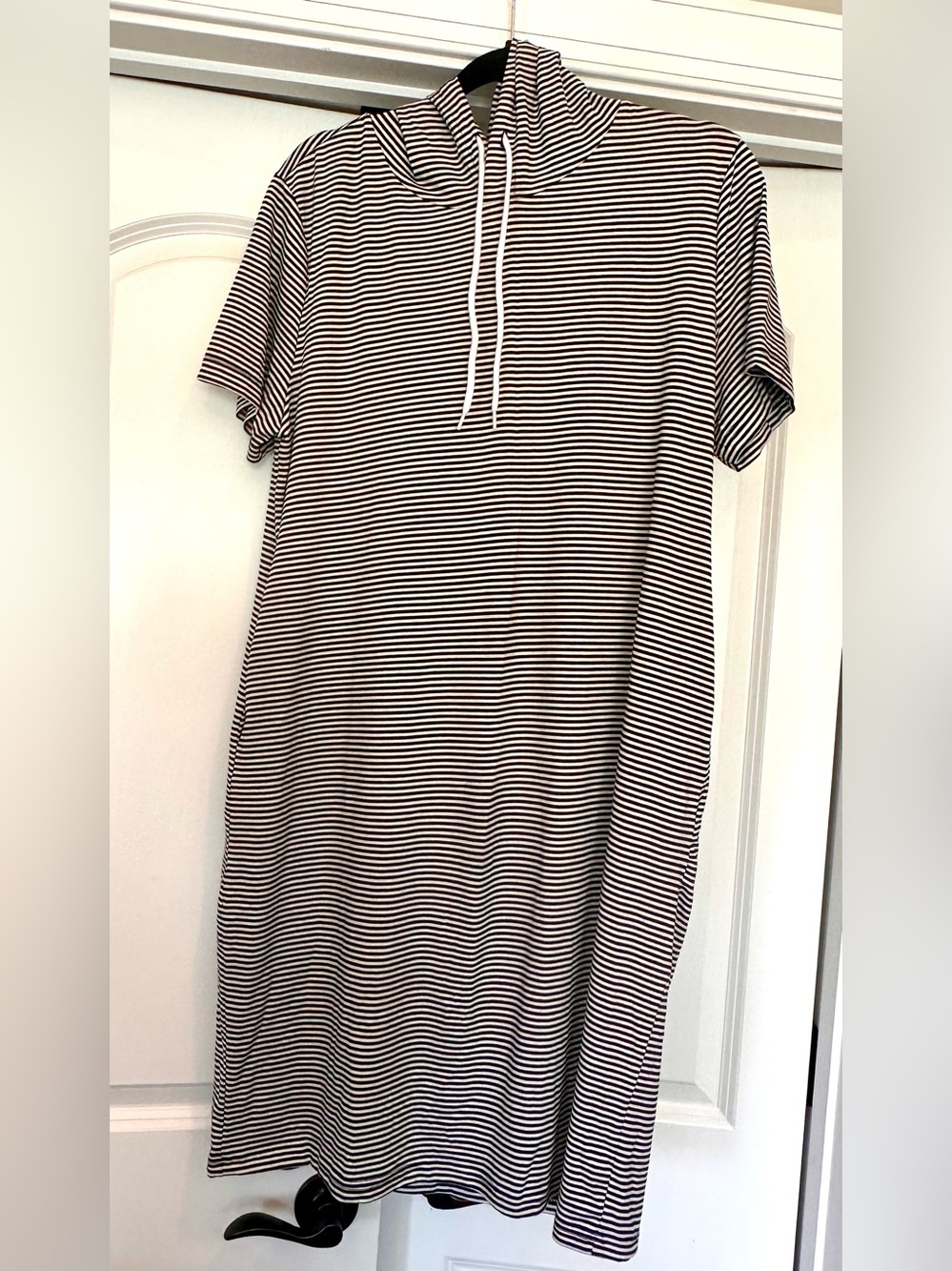 West Loop Romper Hooded Dress Black Gray Striped XL w/Drawstring & Pockets NWT
